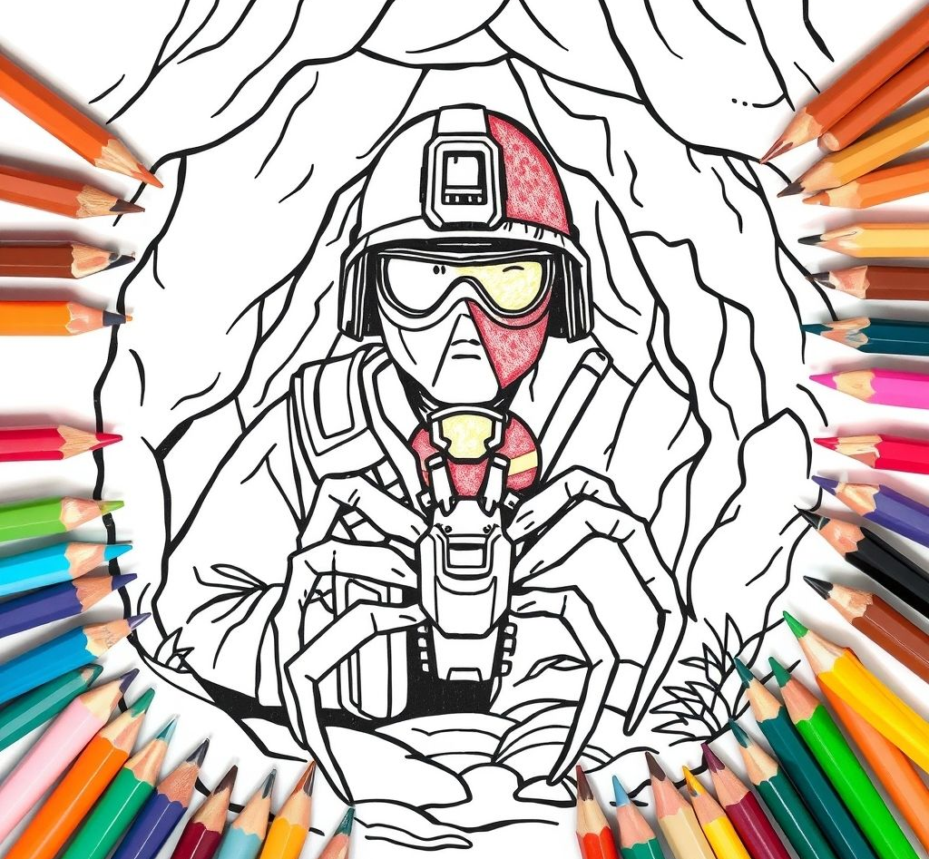 Soldier and Spider in Cave Coloring Pages