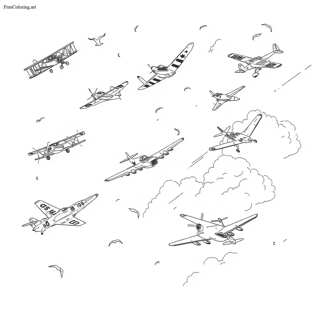 Airplane In Formation Coloring Page