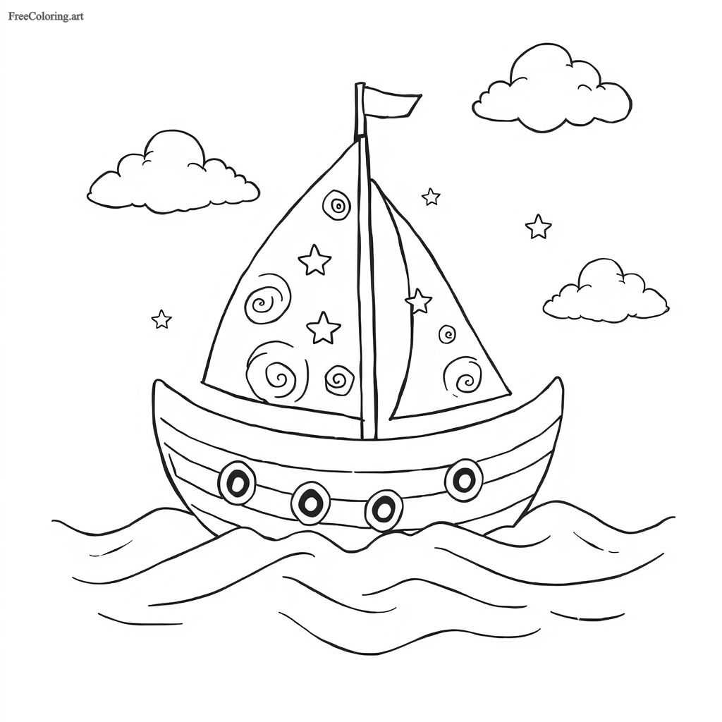 Artistic Boat Coloring Page