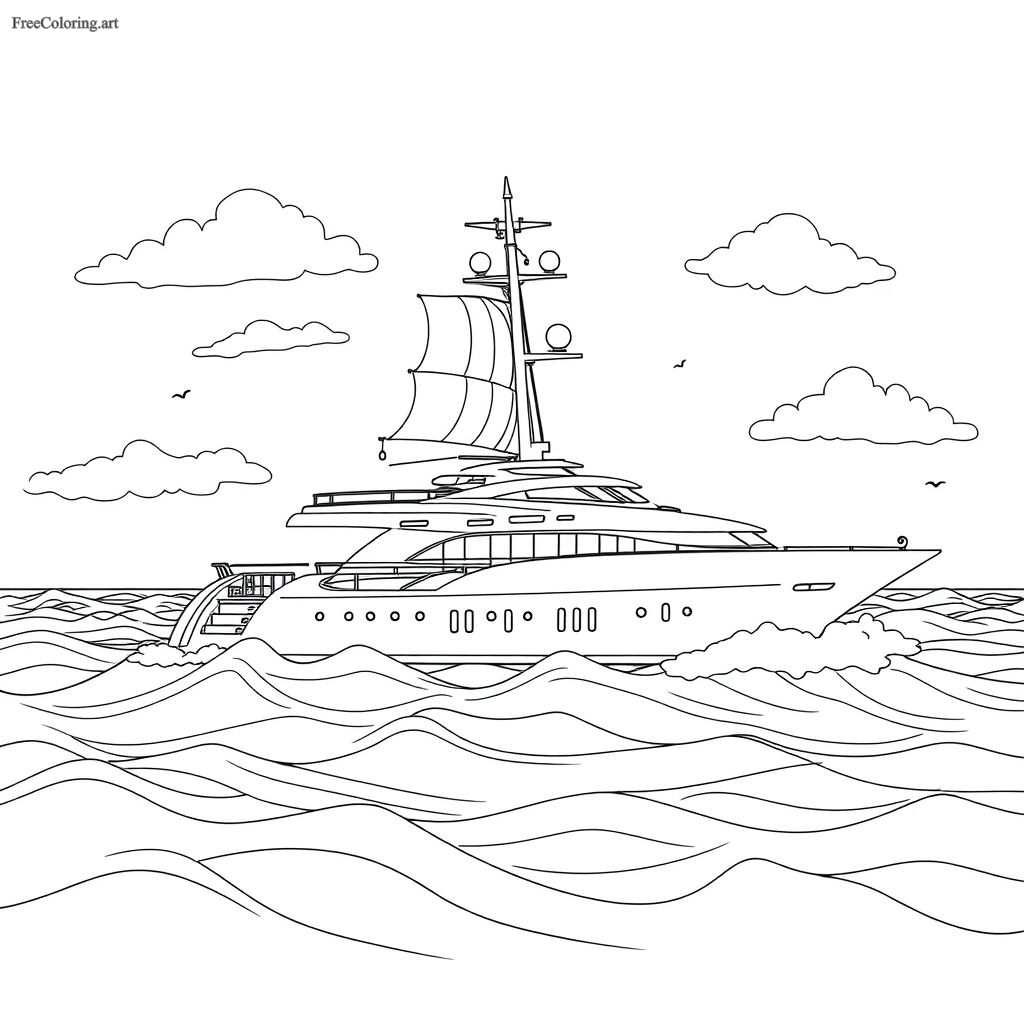 Artistic Yacht Coloring Page