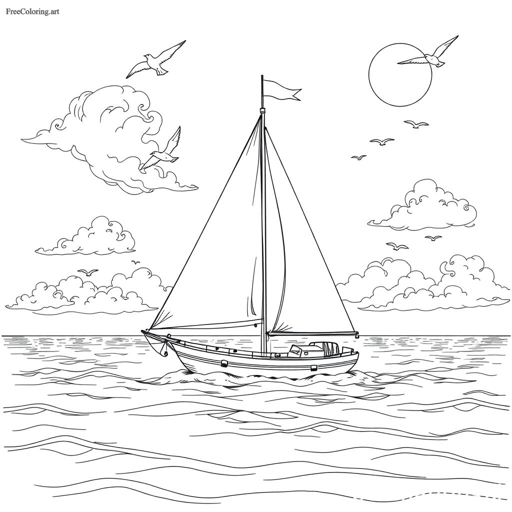 Classic Sailboat Coloring Page