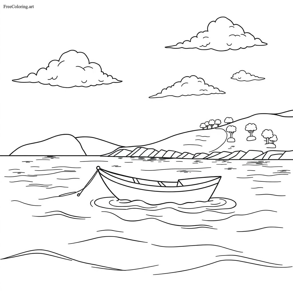 Coastal Boat Coloring Page