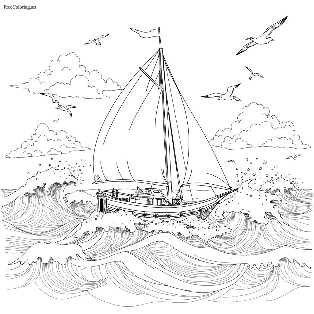 Detailed Boat Coloring Page