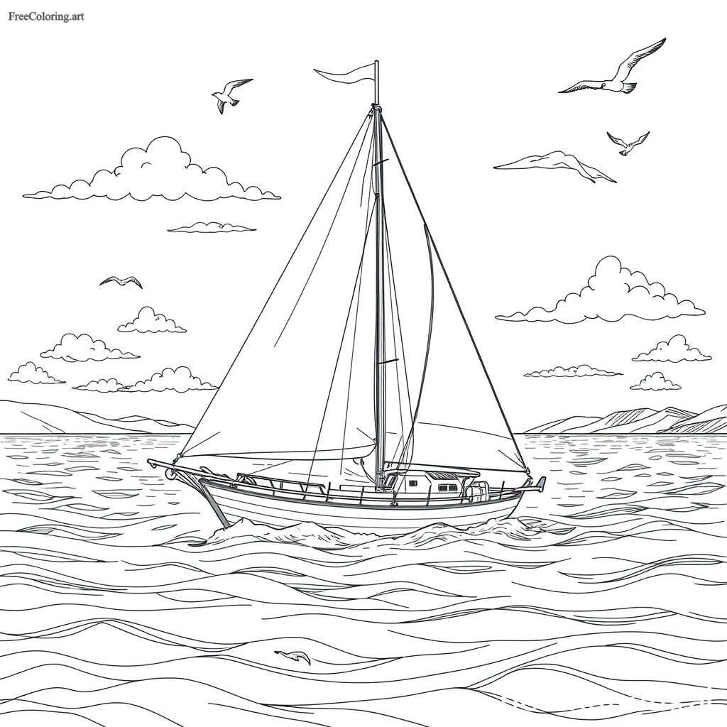 Detailed Sailboat Coloring Page