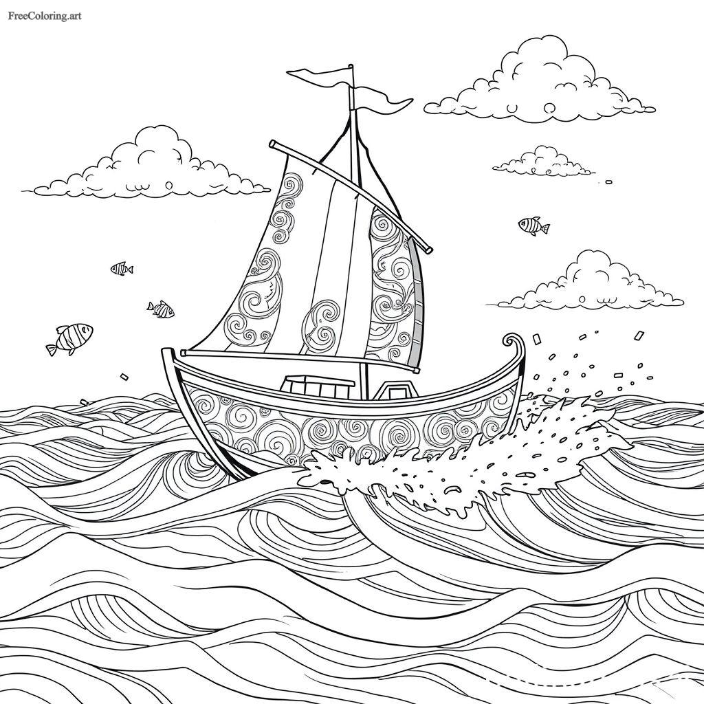 Dynamic Boat Coloring Page