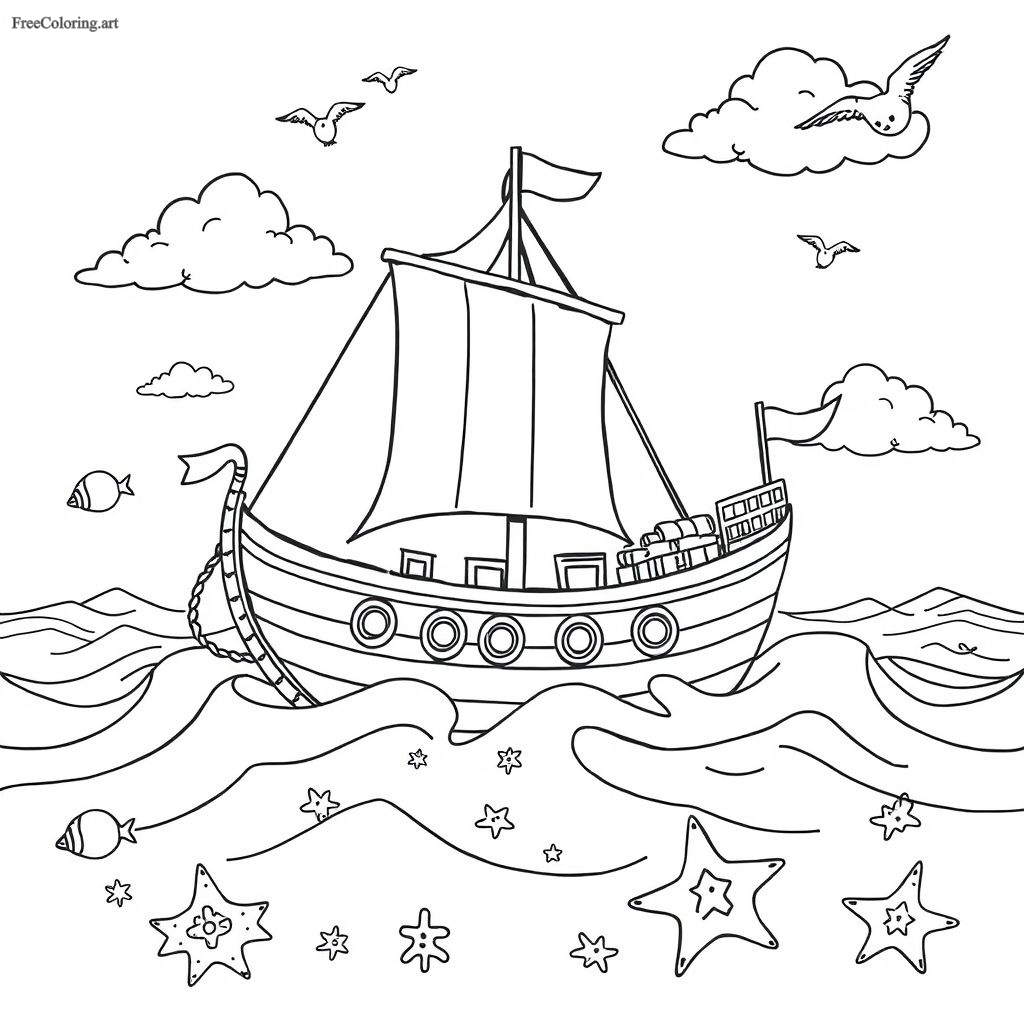Expedition Boat Coloring Page