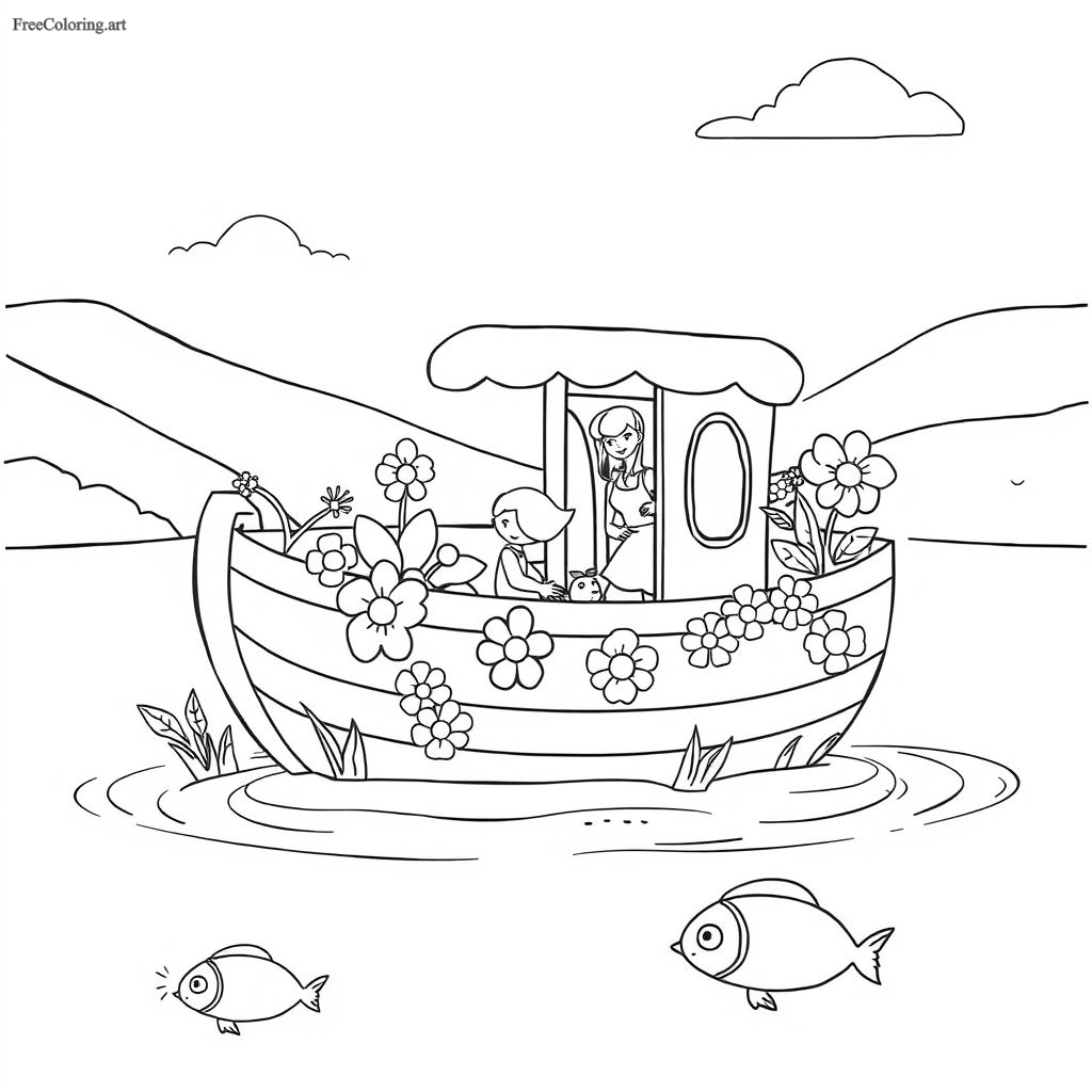 Family Boat Coloring Page