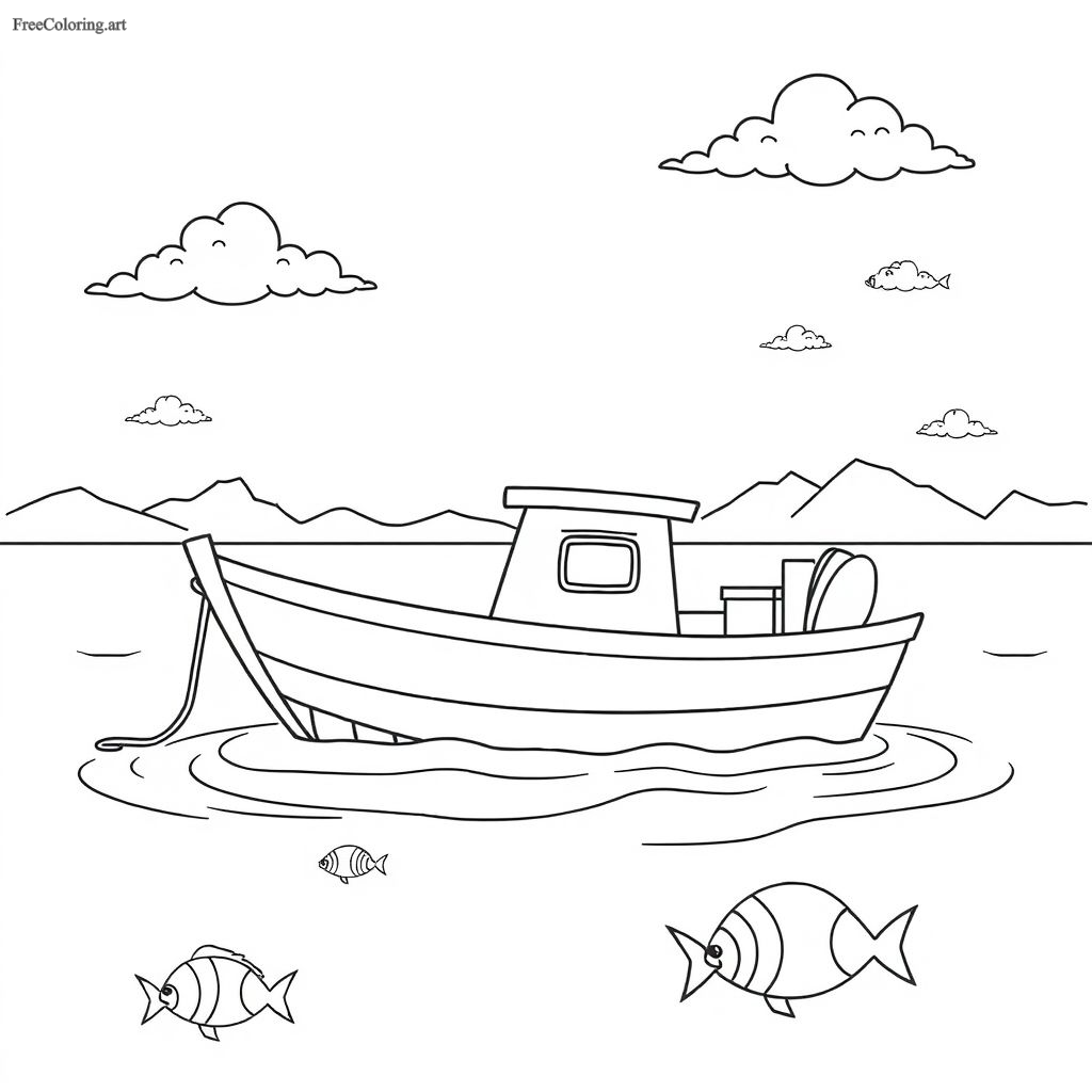 Fishing Boat Coloring Page