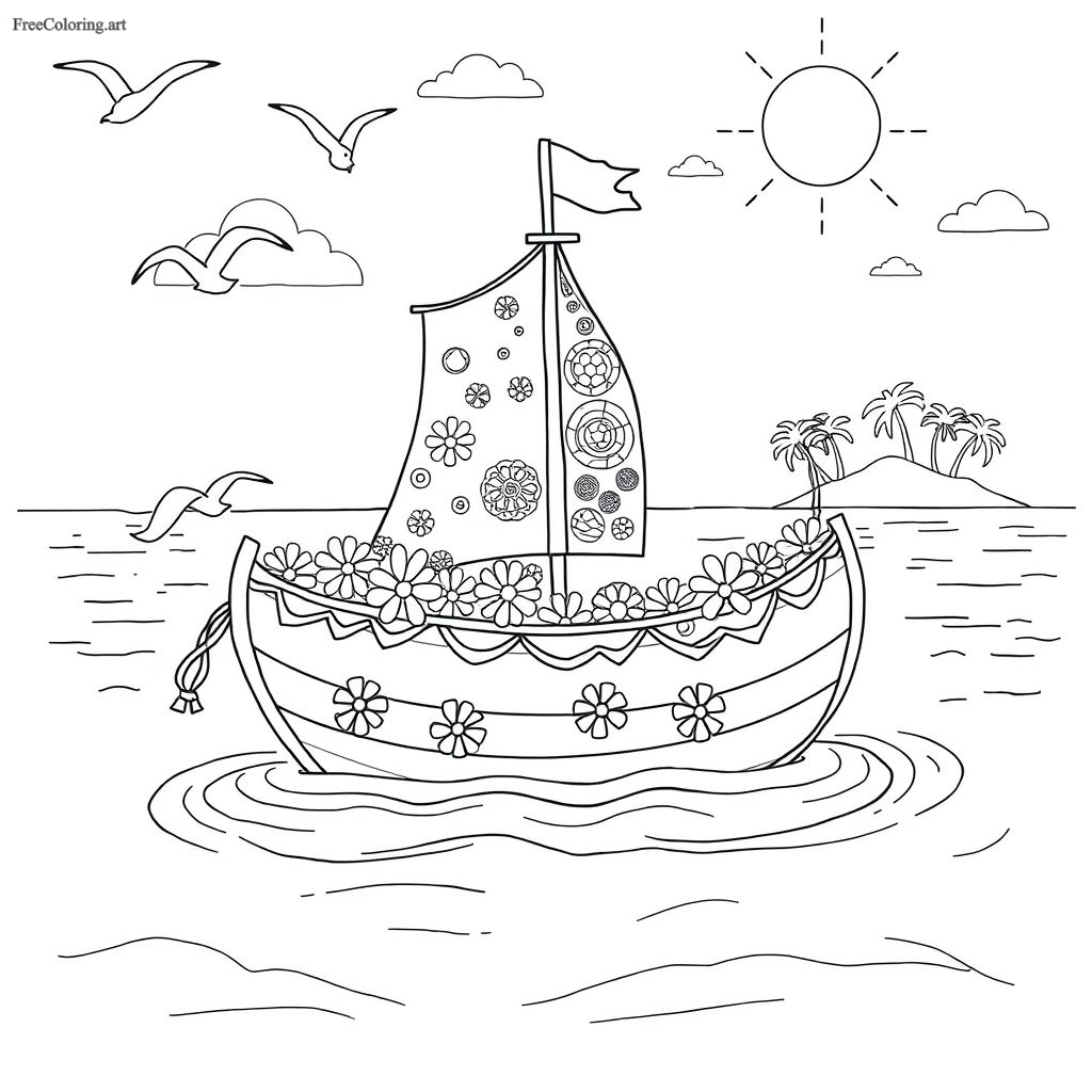 Holiday Boat Coloring Page