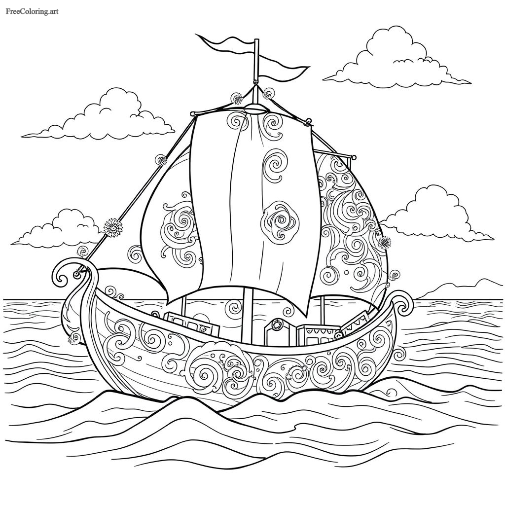Intricate Boat Coloring Page