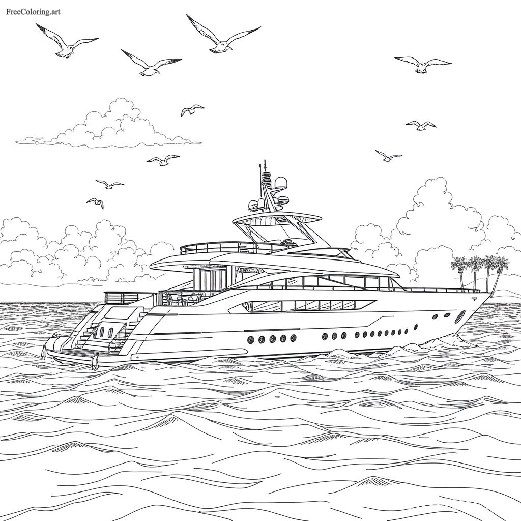 Luxury Boat Coloring Page