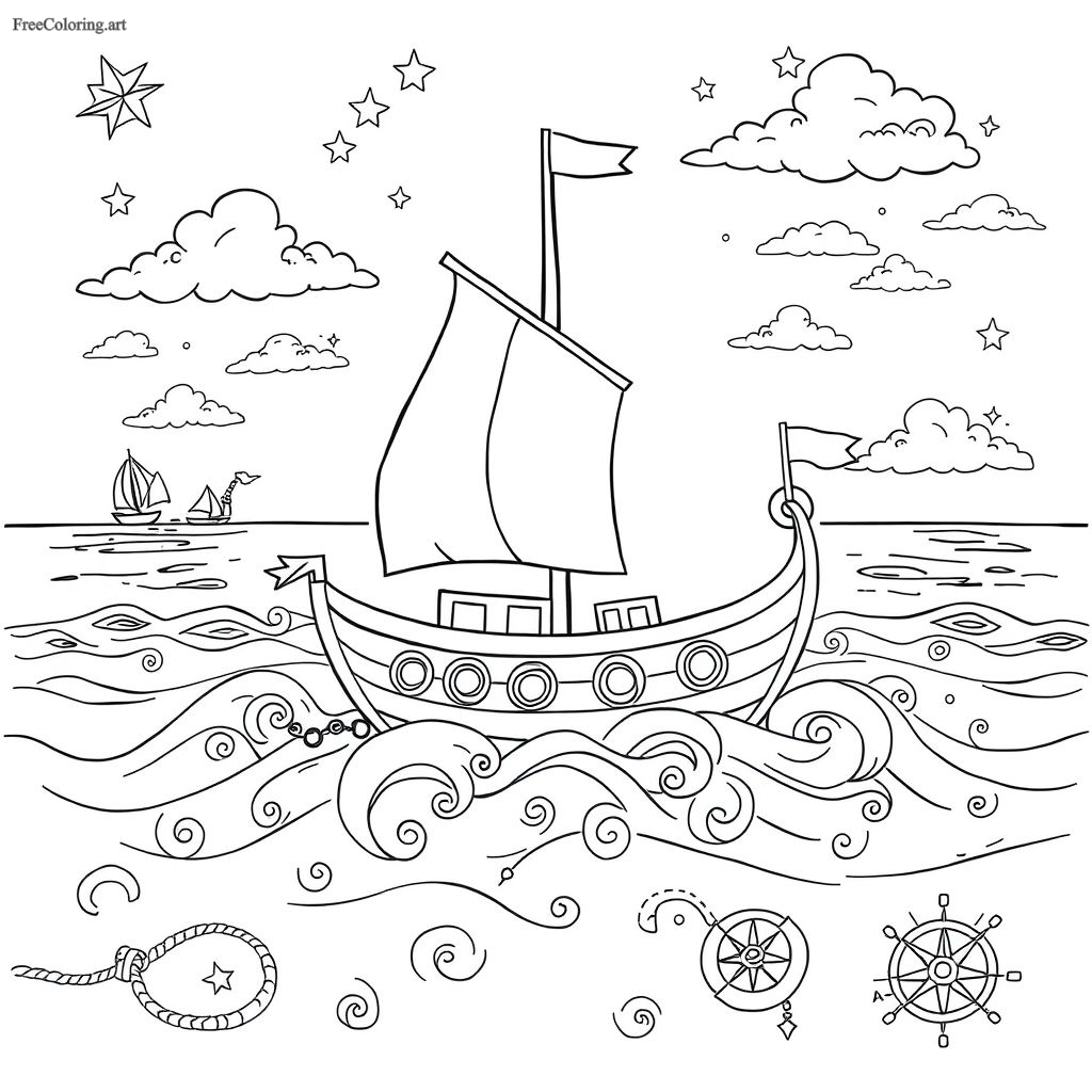 Nautical Boat Coloring Page