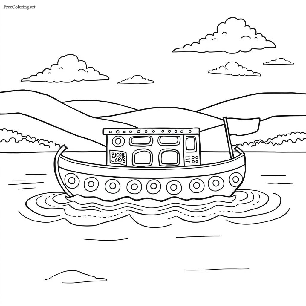 River Boat Coloring Page
