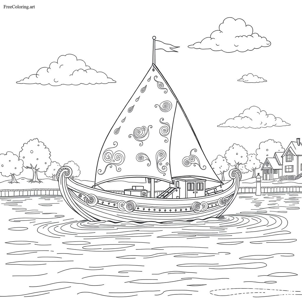 Vintage Boat Coloring Page