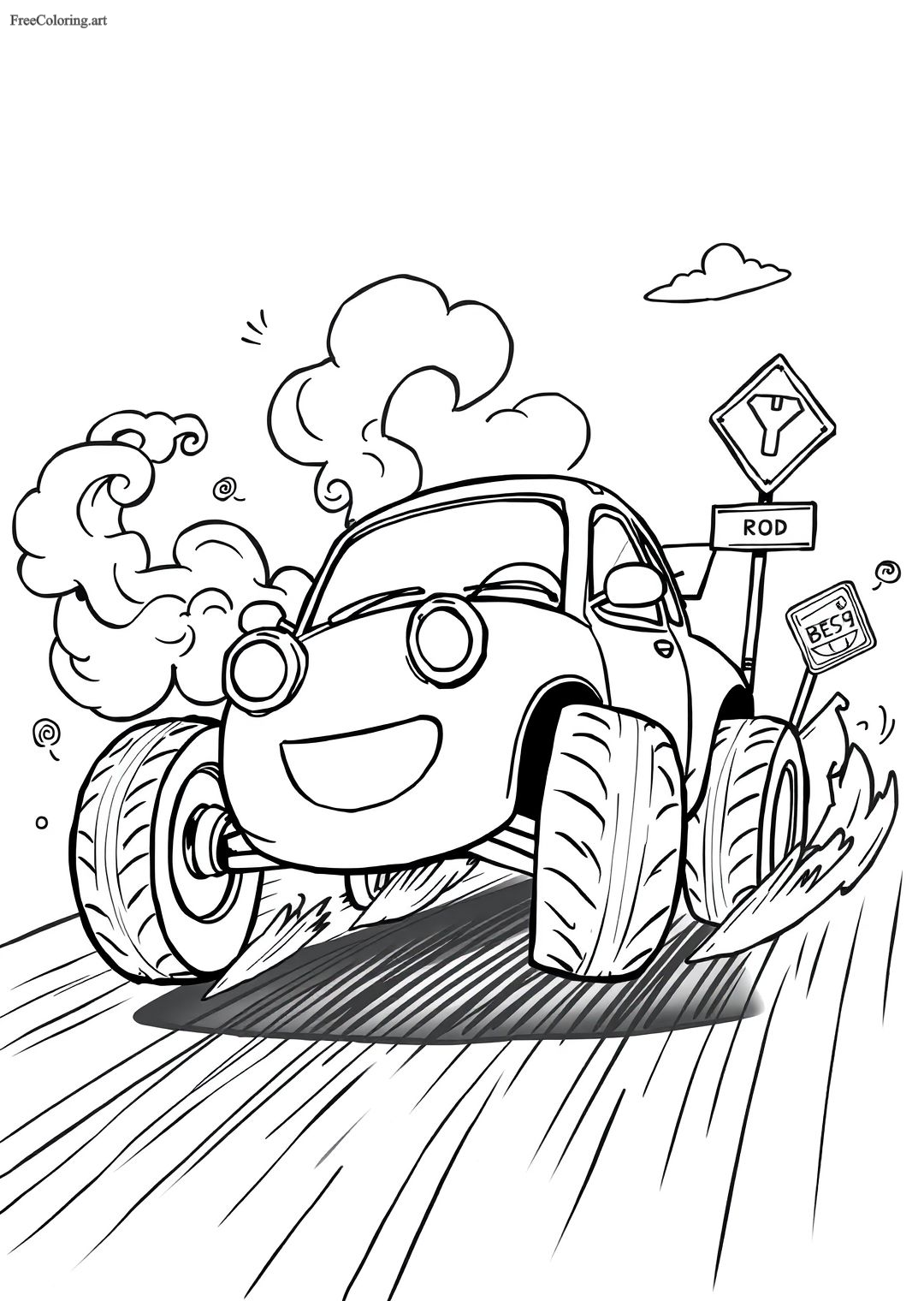 Car In Motion Coloring Page
