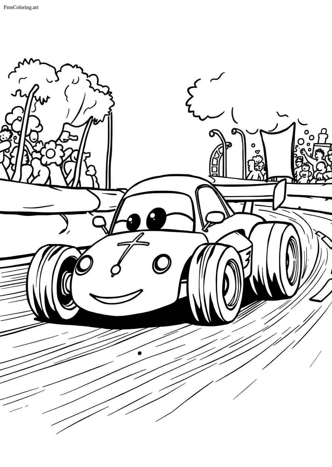 Car On A Race Track Coloring Page