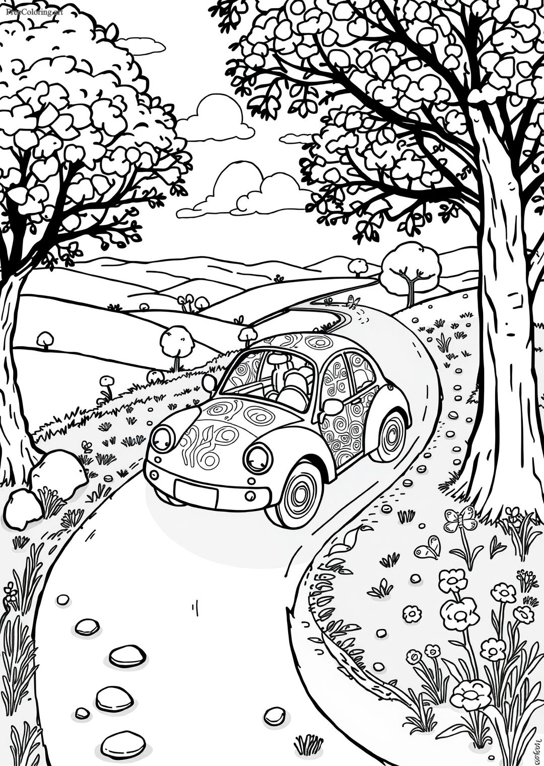 Car On A Winding Road Coloring Page