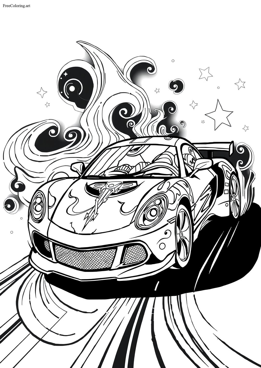 Car With Dynamic Lines Coloring Page