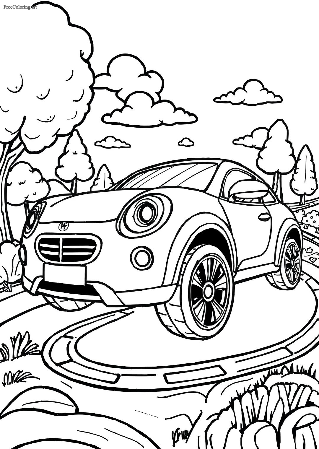 Detailed Car Outline Coloring Page