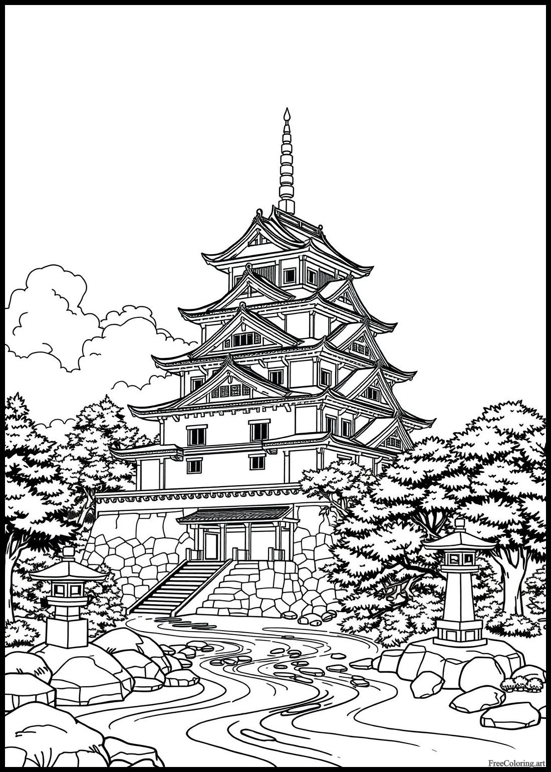 Japanese Style Castle With Pagoda