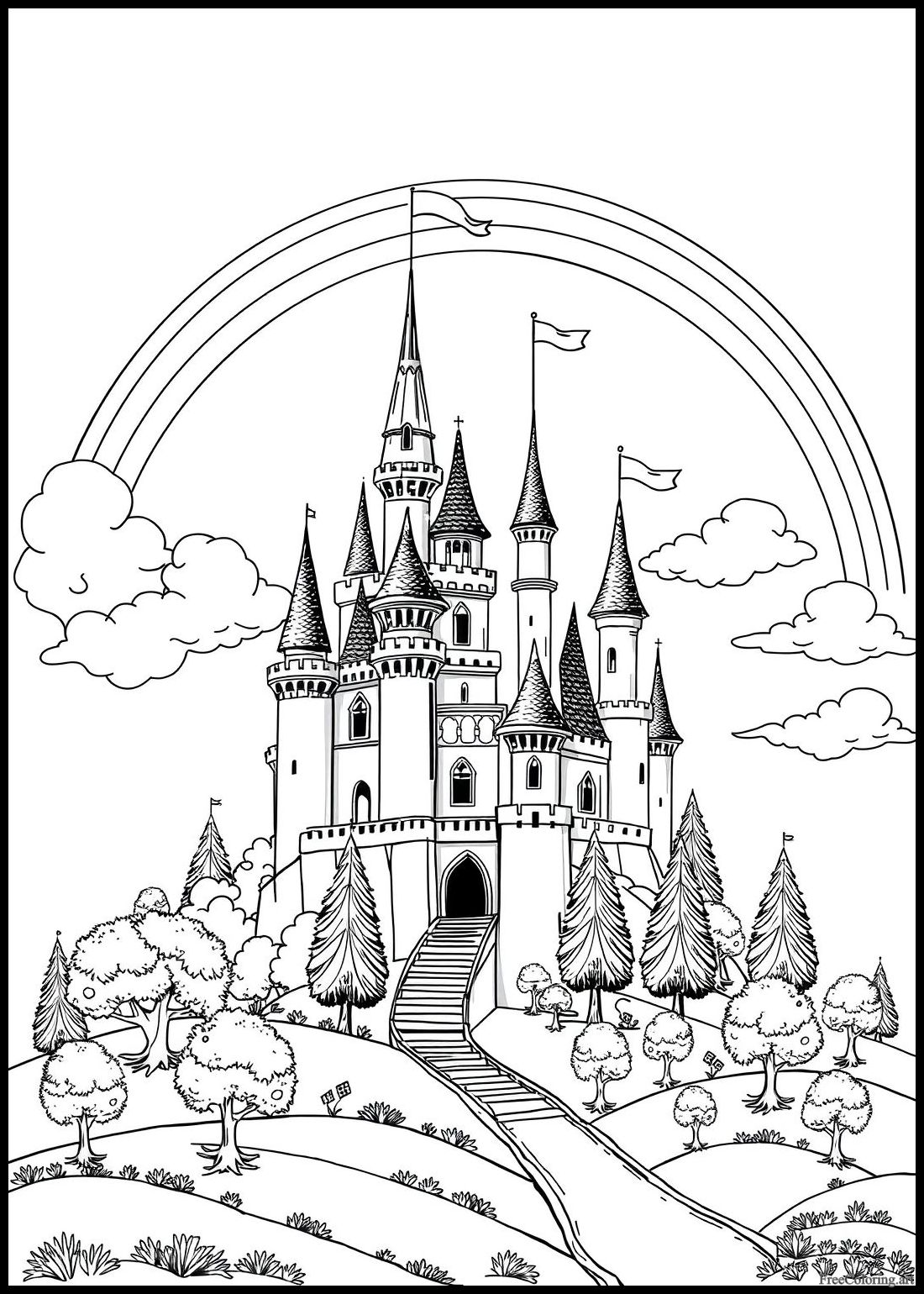 Fairy Tale Castle With A Rainbow