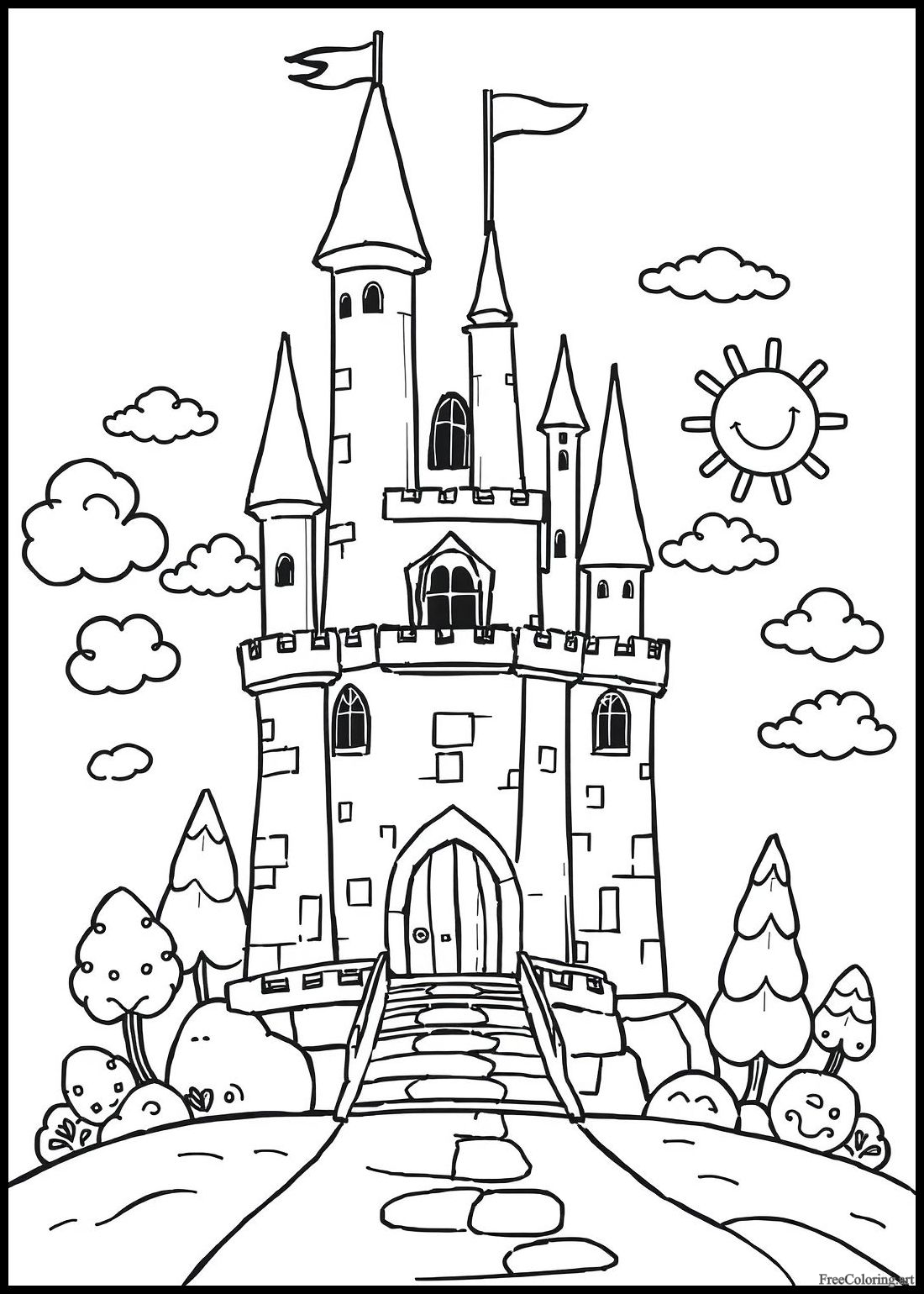 Simple Castle For Kids To Color