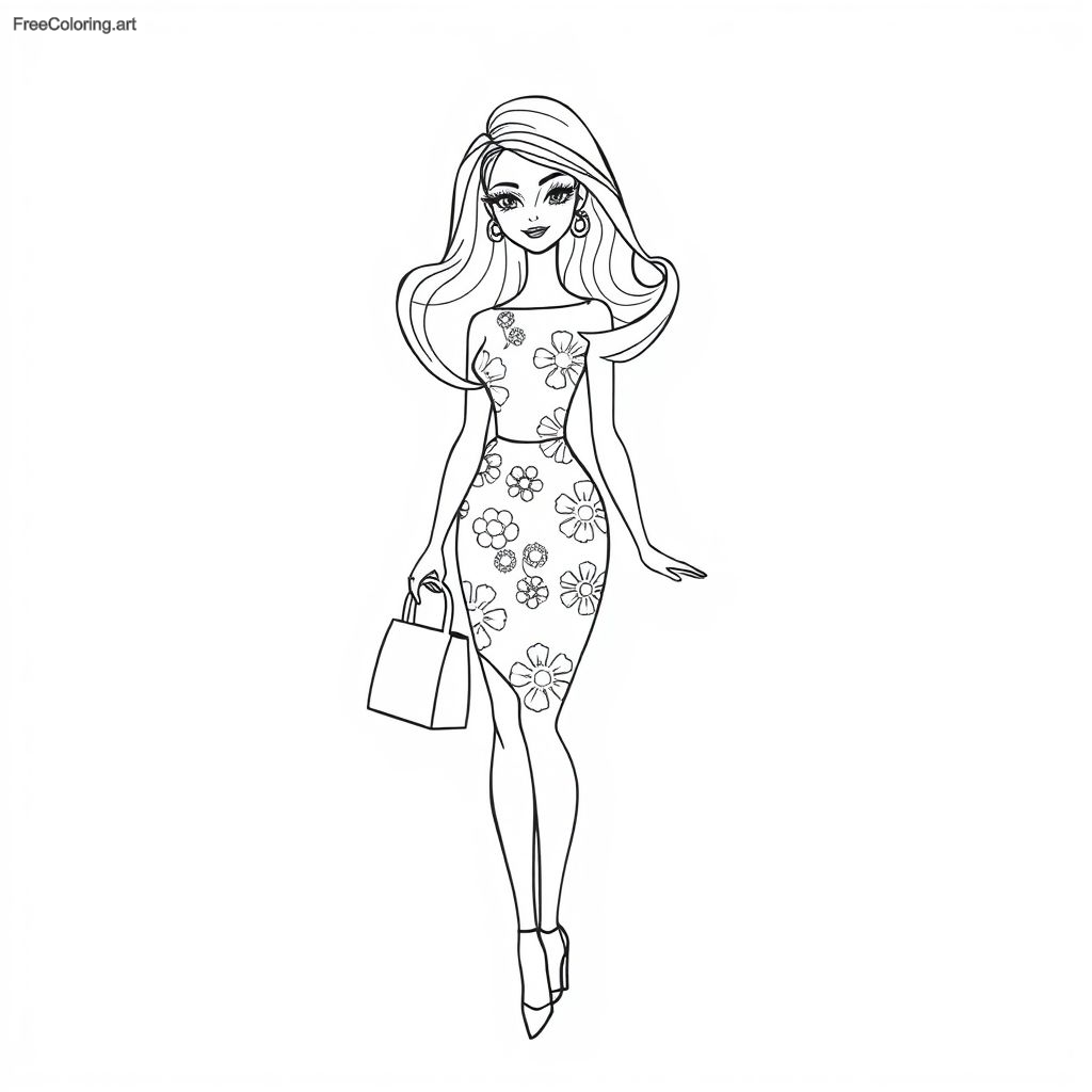 Poupée de style Barbie posant avec un sac à main