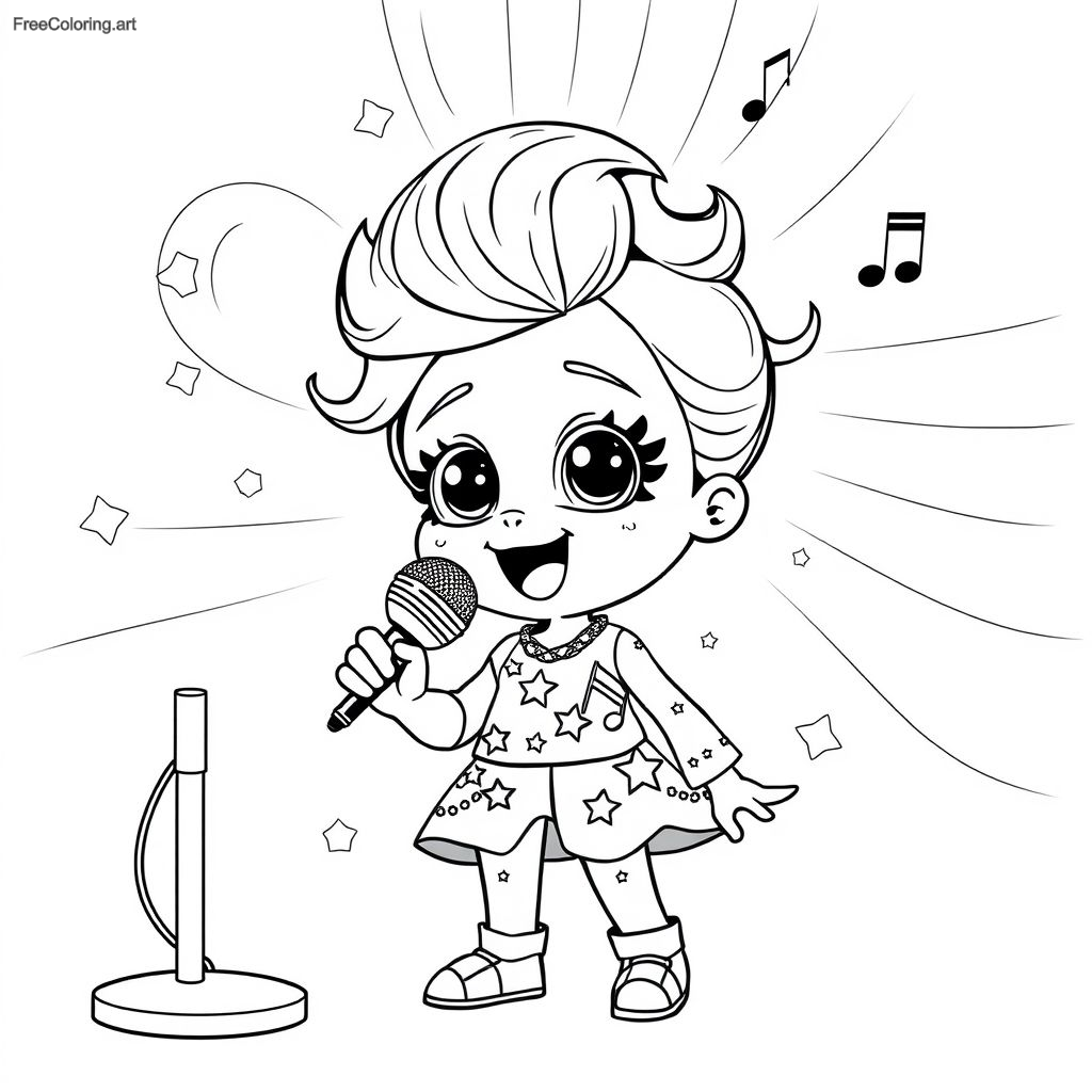 Poupée pop star chantant dans un microphone
