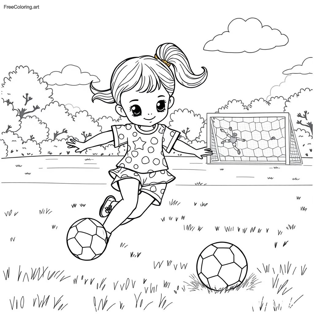 Poupée sportive jouant au football dans une tenue mignonne