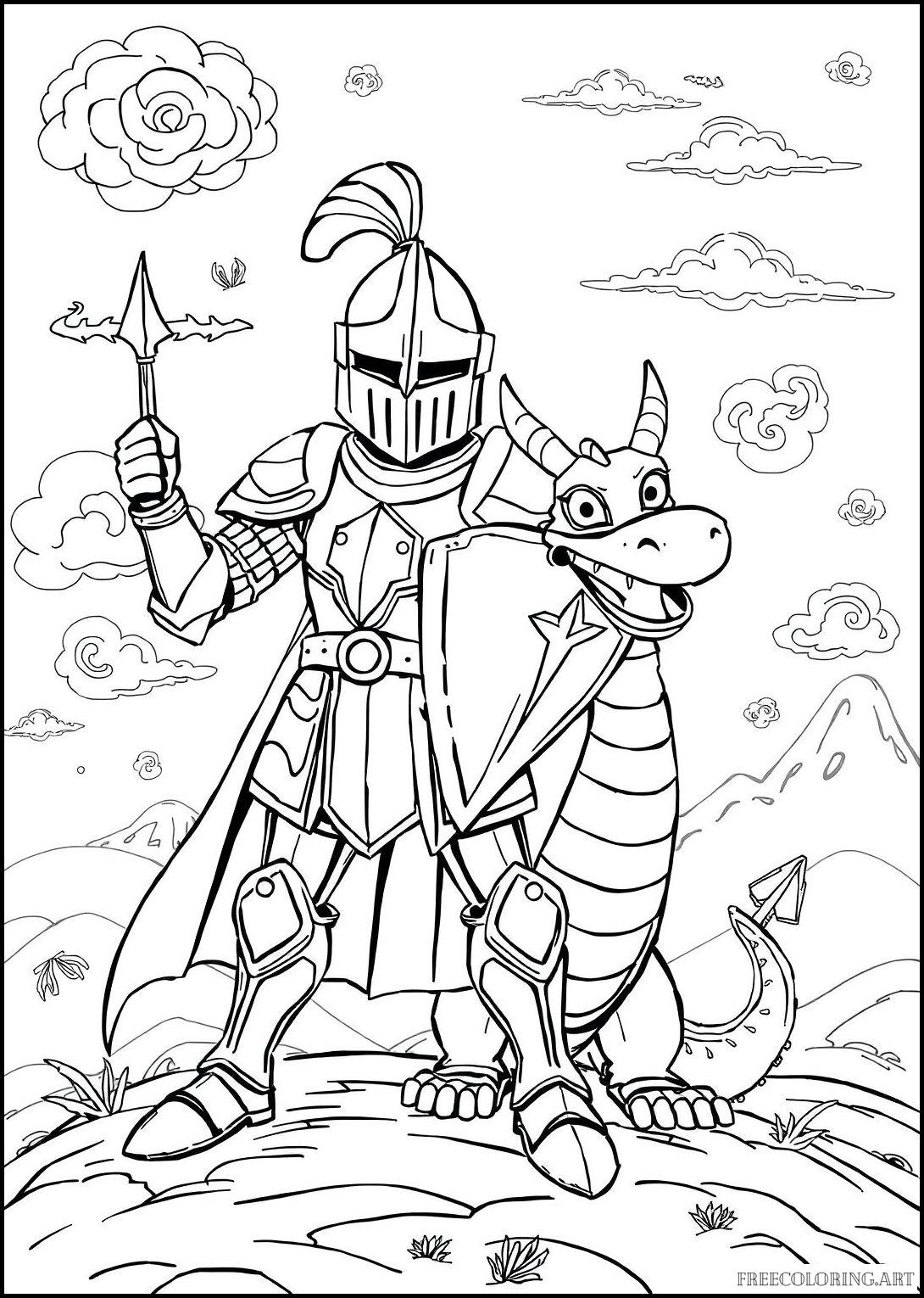 Knight Standing Beside A Dragon