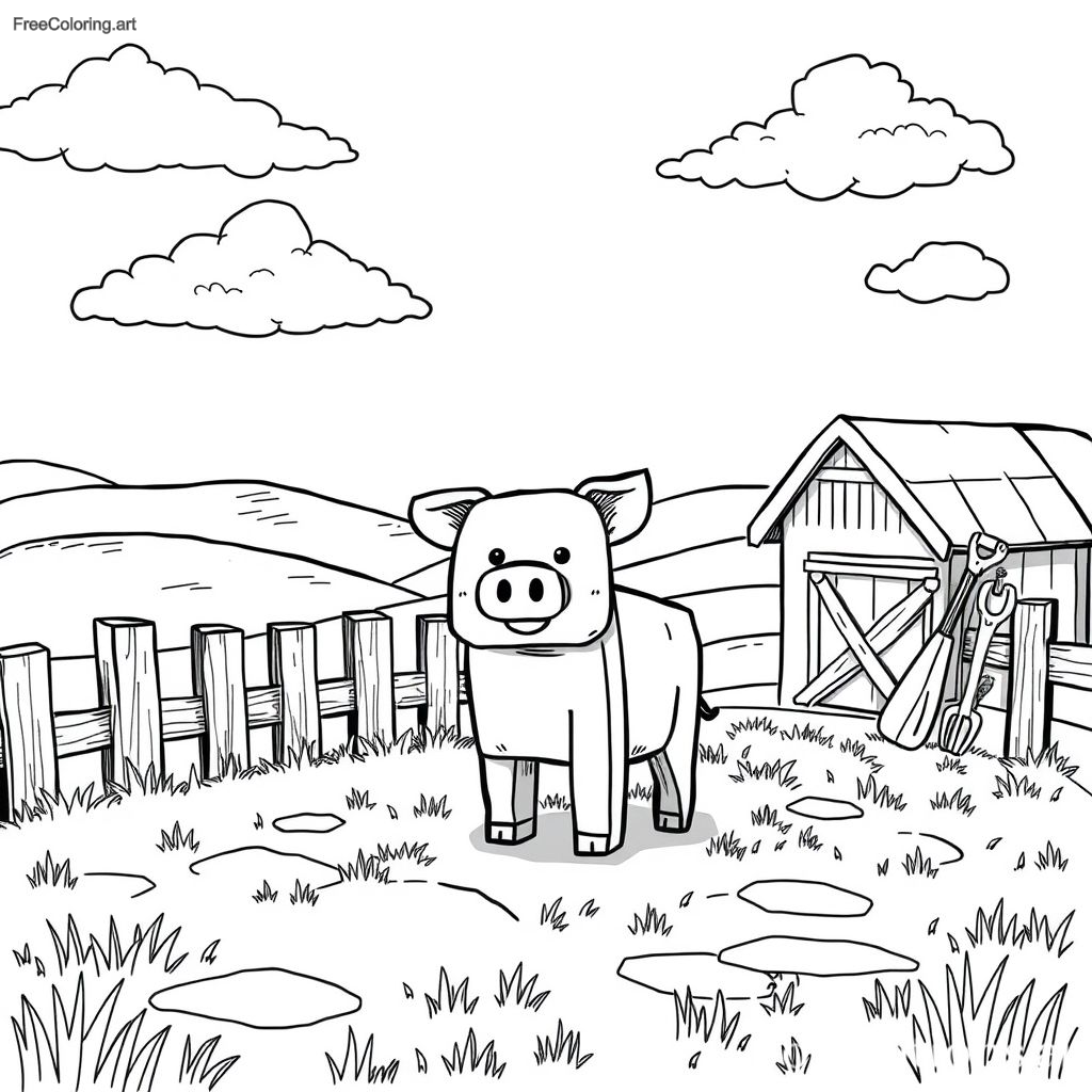 Cochon Minecraft debout dans une ferme