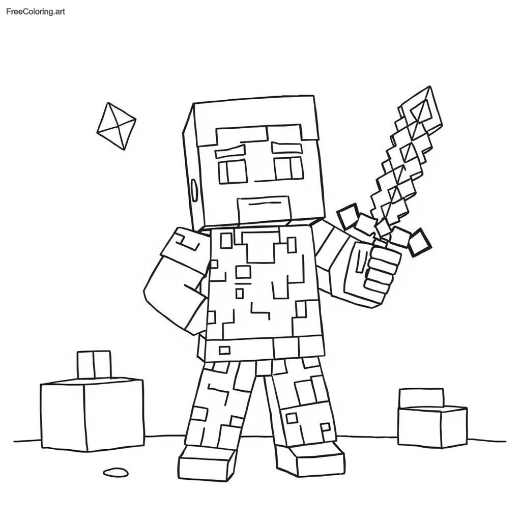 Minecraft Steve tenant une épée en diamant