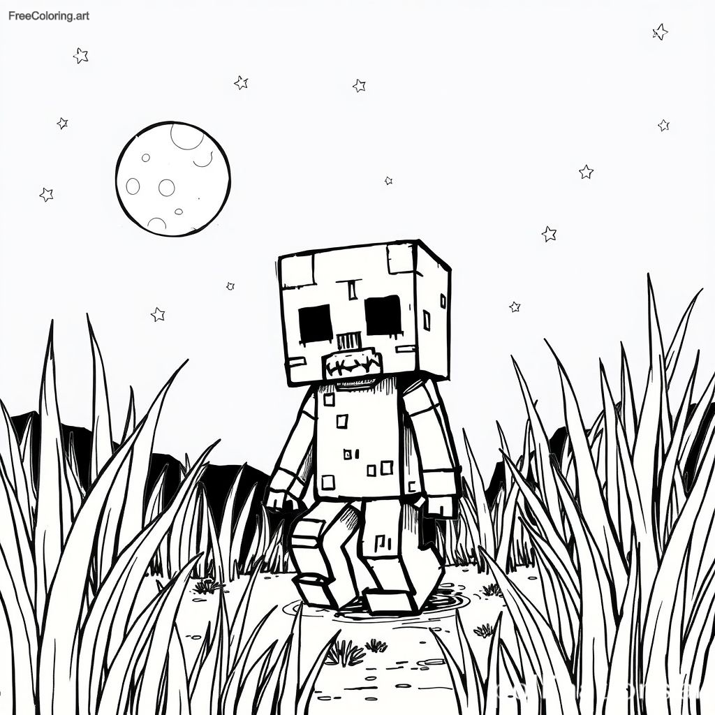 Zombie Minecraft marchant dans la nuit