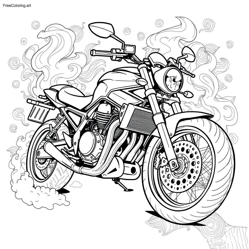 Coloriage de moto détaillé