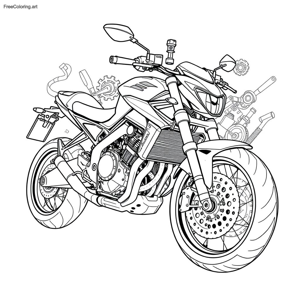 Coloriage de moto détaillé