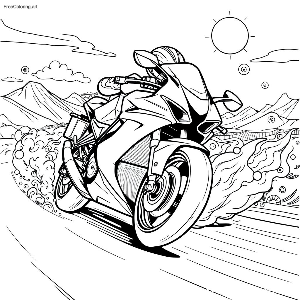 Coloriage de moto à grande vitesse