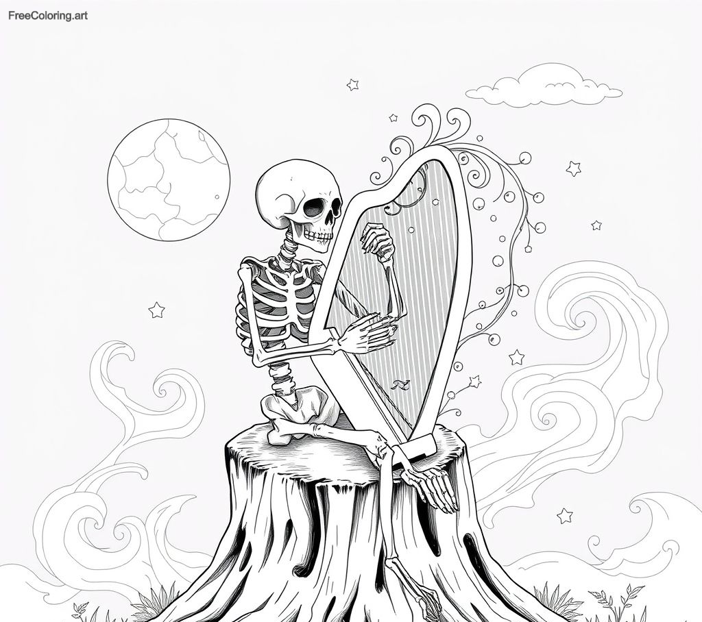 Eerie Skeleton Harpist