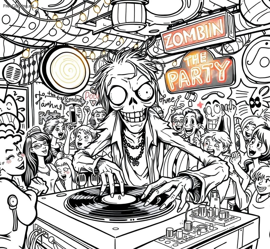 Zombie DJ Spinning Records