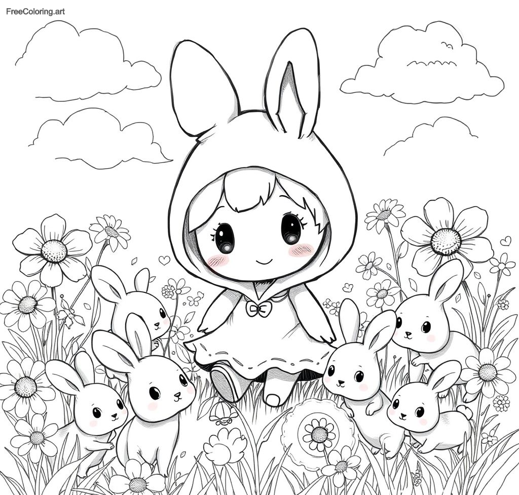My Melody Surrounded By Cute Bunnies