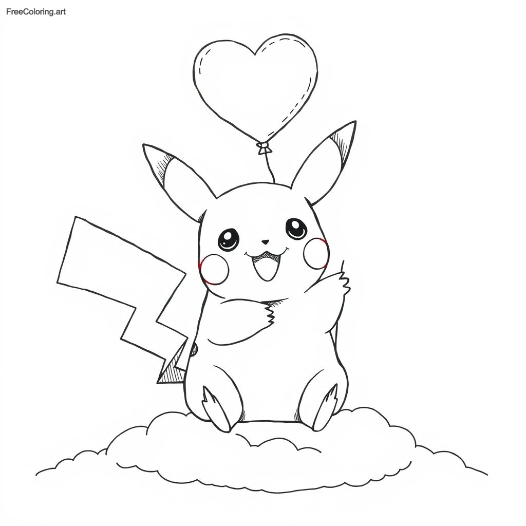 Pikachu tenant un ballon en forme de cœur