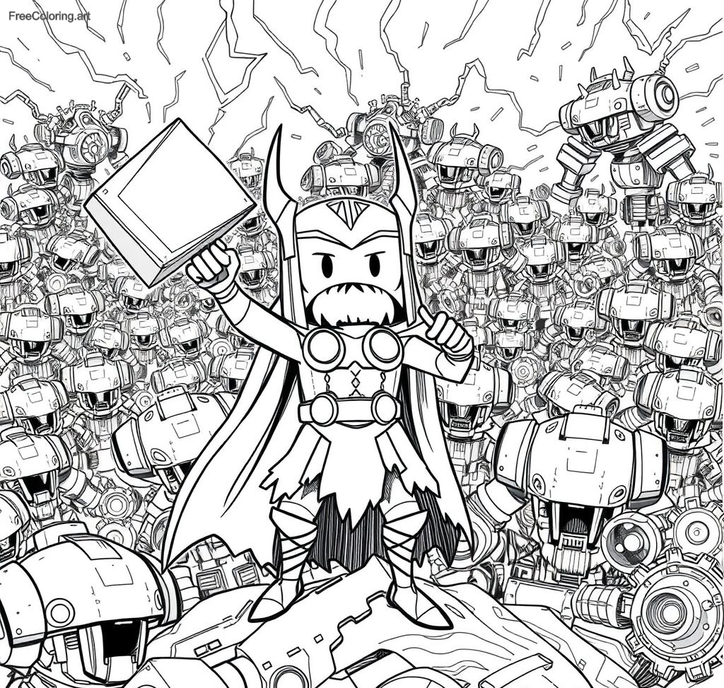 Thor battant une armée de guerriers robotiques