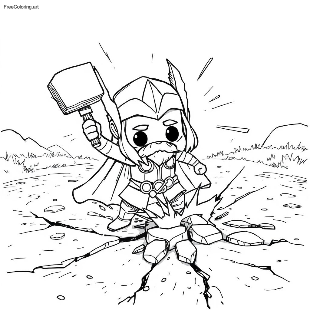 Thor fracassant le sol avec Mjolnir