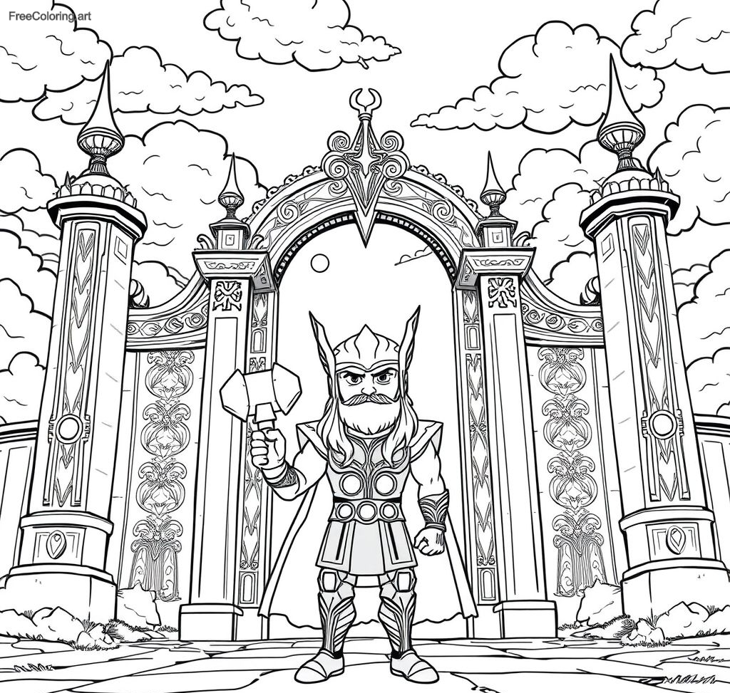 Thor se tenant devant les portes d'Asgard