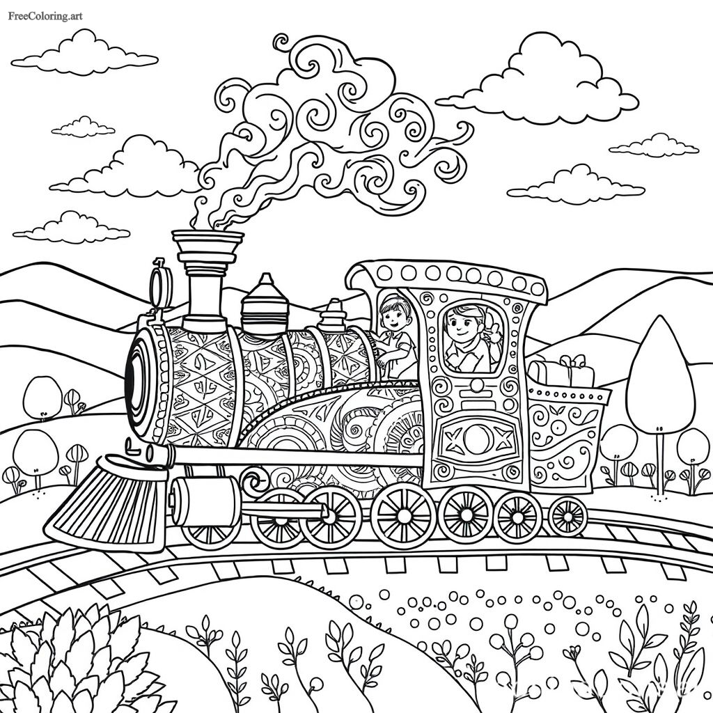 Artful Train Coloring Page
