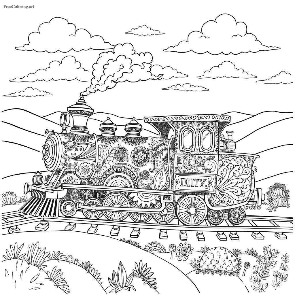 Artistic Train Coloring Page