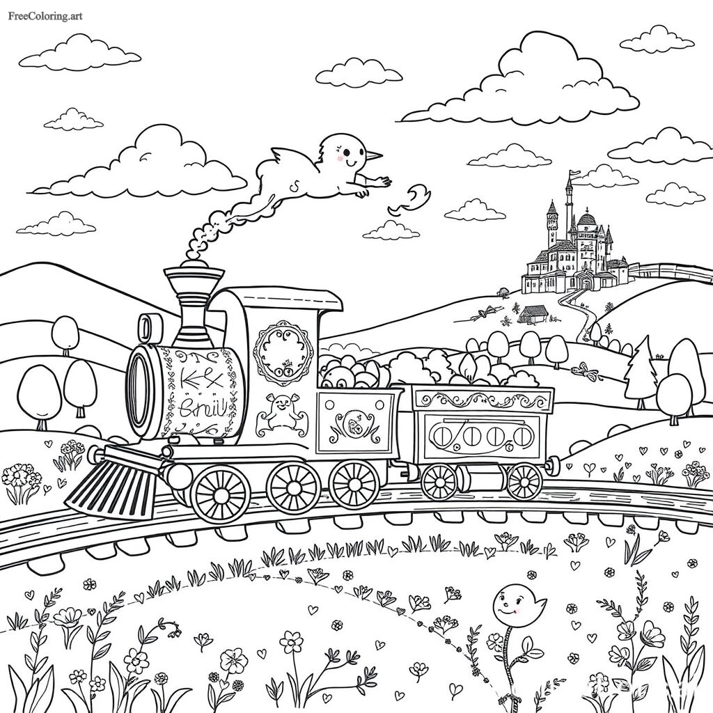 Charming Train Coloring Page