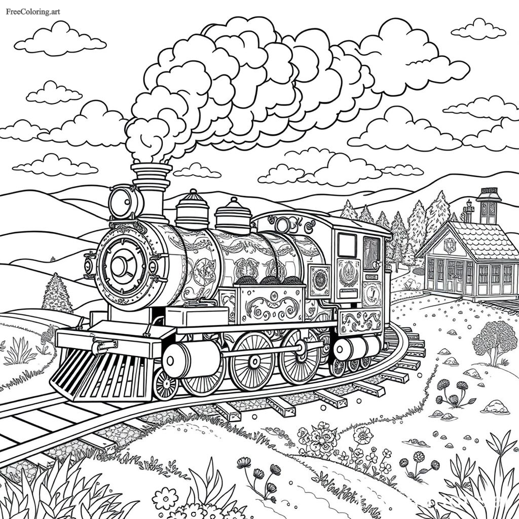 Classic Train Engine Coloring Page