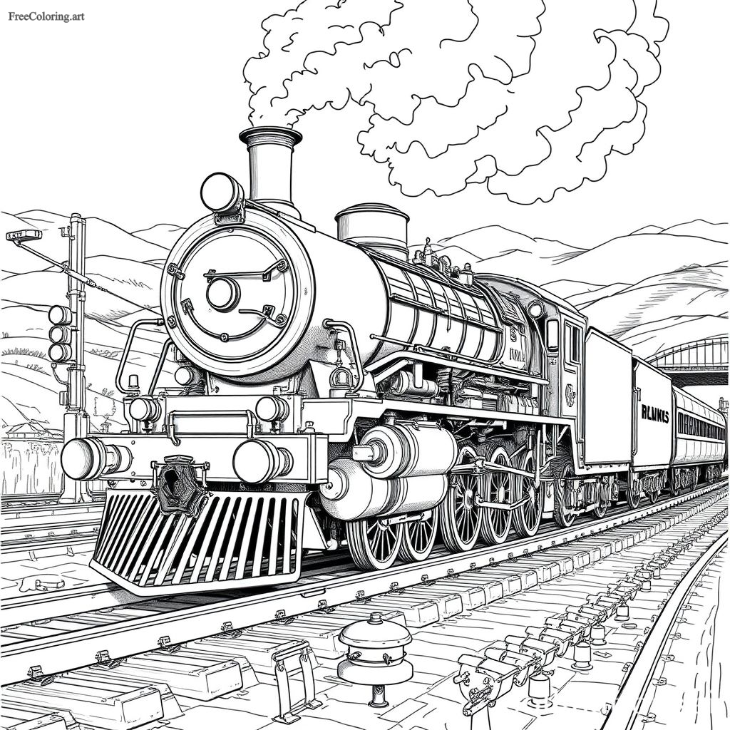 Detailed Railway Locomotive Coloring Page