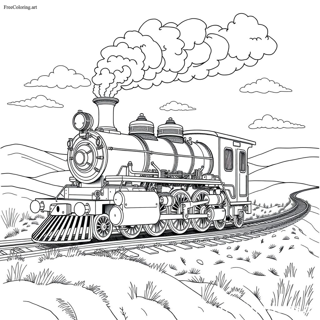 Detailed Steam Locomotive Coloring Page