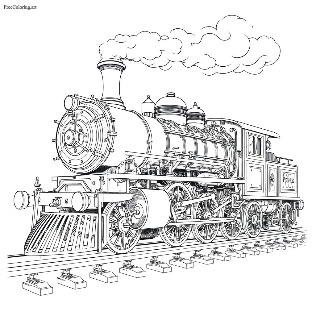 Detailed Train Engine Coloring Page
